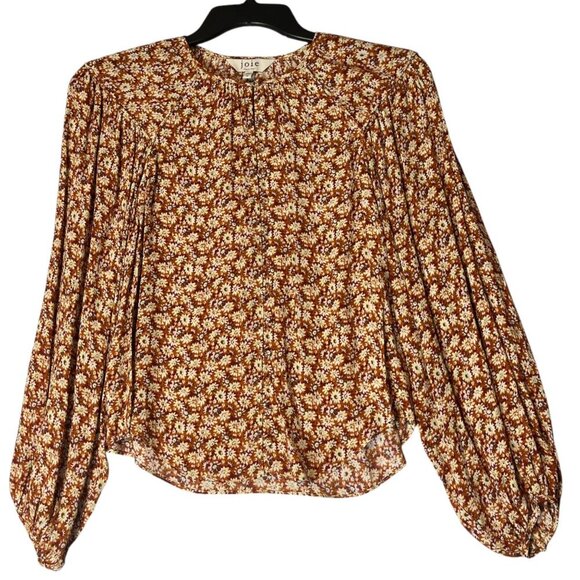 Joie Women's XS Jenny Floral‎ Balloon Sleeve Top Feminine Bohemian Umber Multi - Picture 2 of 7